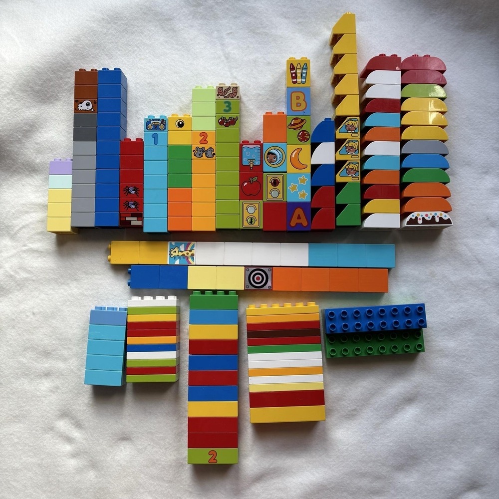 LEGO Duplo Multicolor Bricks Bulk Lot Some Printed Learning Toy 3.5 lb 180 pc